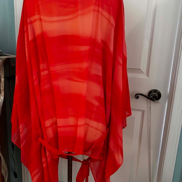 PONCHO, CHIFFON, CORAL, SIZE PLUS, WITH BELT, MADE IN CANADA!, PULL OVER, MR MAX - Picture 4 of 16